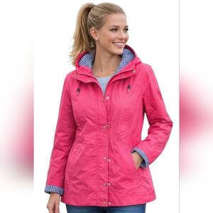 Talbots Water Resistant Bright Pink Jacket with Blue Checkered Lining (size:1x)
